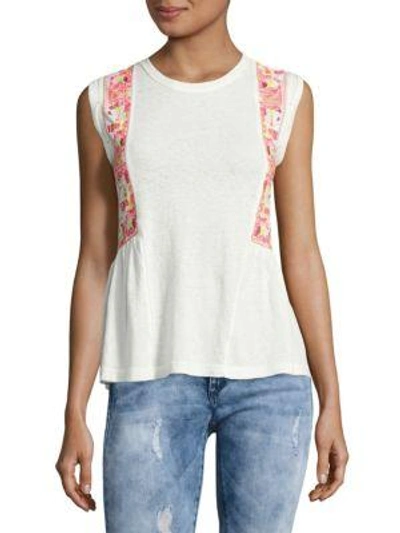 Free People Embrodiered Knit Top In Ivory