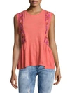 FREE PEOPLE Embrodiered Knit Top,0400093725780
