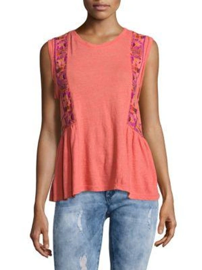 Free People Embrodiered Knit Top In Red