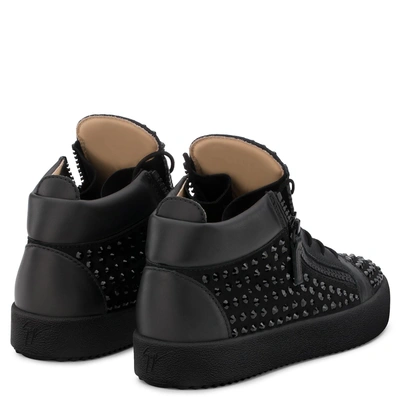 Shop Giuseppe Zanotti Suede Mid-top Sneaker With Black Crystals Doris