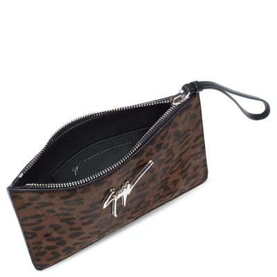 Shop Giuseppe Zanotti - 250x200 Mm Leopard Calf Hair Clutch Margery In Brown