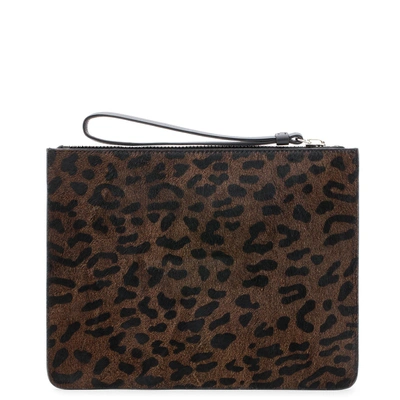 Shop Giuseppe Zanotti - 250x200 Mm Leopard Calf Hair Clutch Margery In Brown