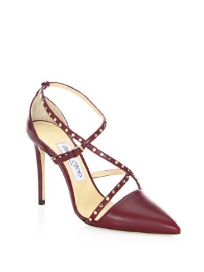 Shop Jimmy Choo Tiff Studded Leather Pumps In Vino