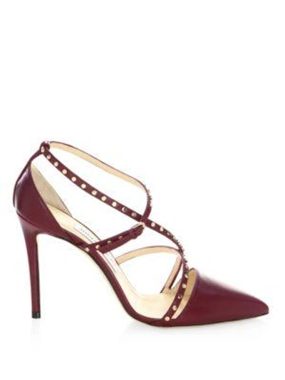 Shop Jimmy Choo Tiff Studded Leather Pumps In Vino