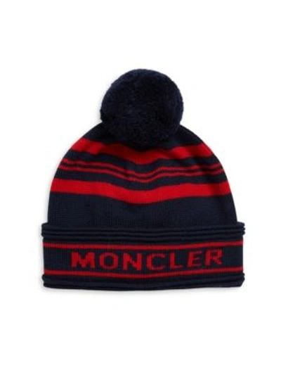Shop Moncler Berretto Wool Pom Hat In Navy
