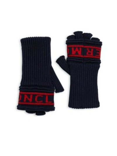 Shop Moncler Guanti Wool Fingerless Gloves In Navy