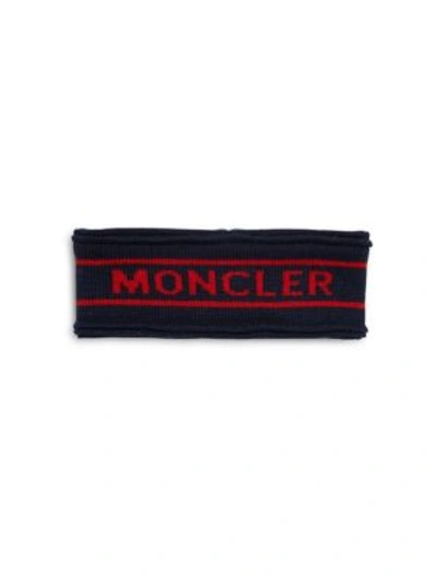 Moncler Fascetta Wool Logo Headband In Navy | ModeSens display picture 3