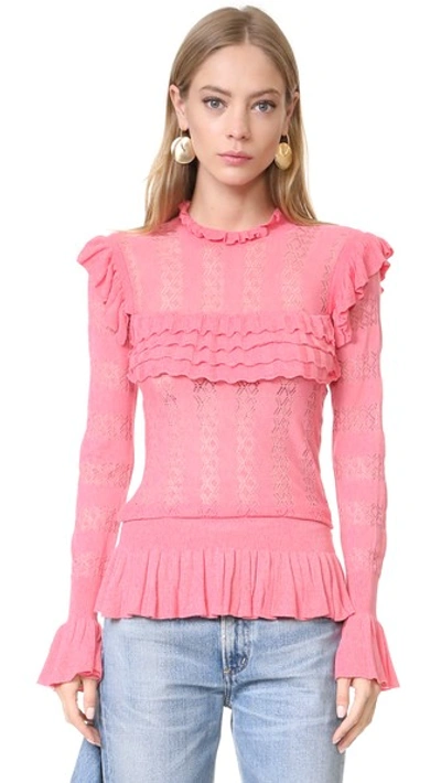 Temperley London 'cypre' Ruffle Pointelle Knit Sweater In Cameo Pink