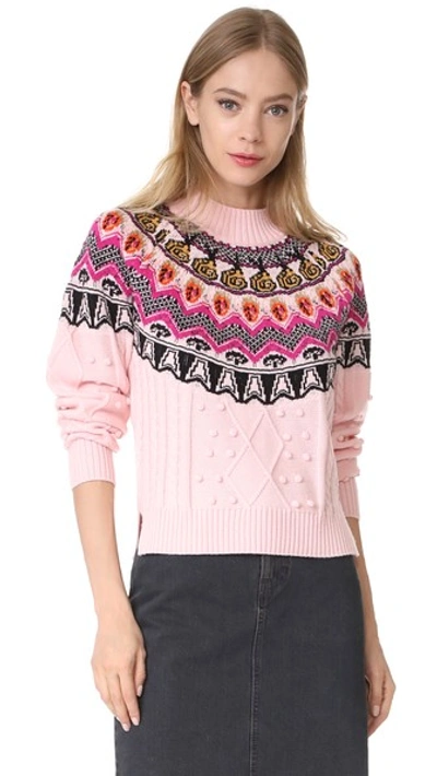 Temperley London Cable Jacquard Jumper In Cameo Pink Mix