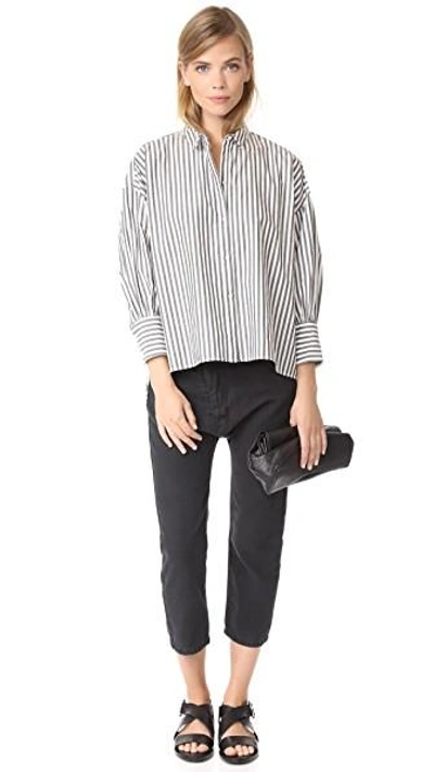 Shop Nili Lotan Fulton Shirt In Black/white Stripe