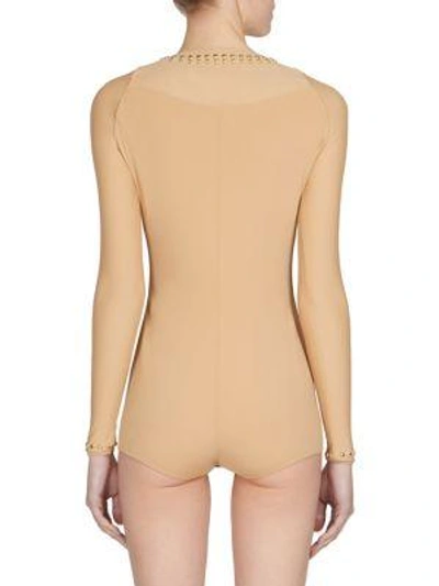 Shop Maison Margiela Studded Long-sleeve Bodysuit In Nude