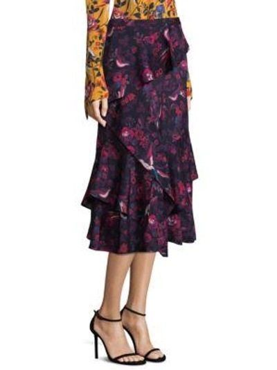 Shop Tanya Taylor Aurelia Kimono Floral Skirt In Navy Raspberry