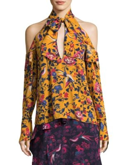 Shop Tanya Taylor Adrienne Kimono Floral Silk Top In Marigold