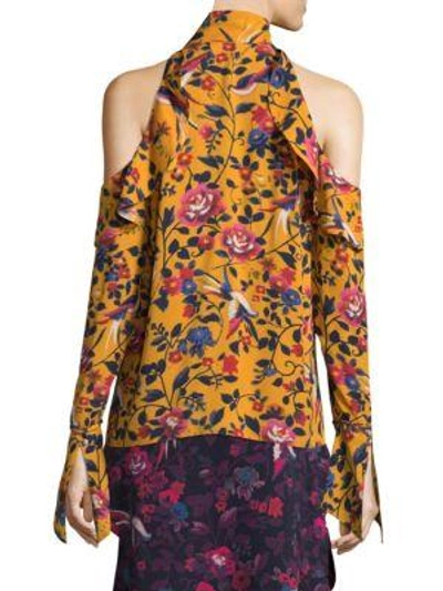 Shop Tanya Taylor Adrienne Kimono Floral Silk Top In Marigold