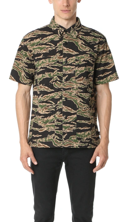 Stussy Safari Camouflage-print Cotton-seersucker Shirt In Green