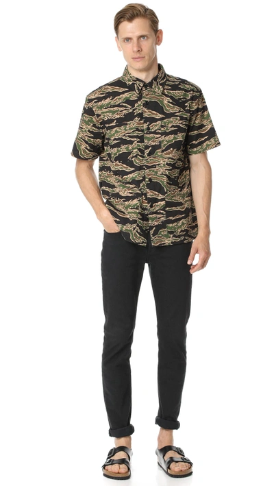 Shop Stussy Seersucker Safari Shirt In Green