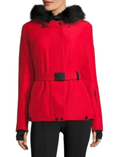 Moncler Laplance Fur Hood Jacket In Dark Red