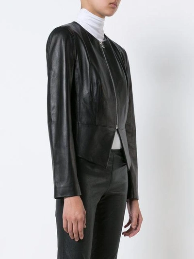 Shop Michael Kors Collarless Leather Jacket In Black