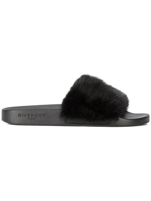 givenchy black fur slides