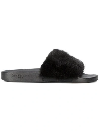 Shop Givenchy Black Fur Slides 