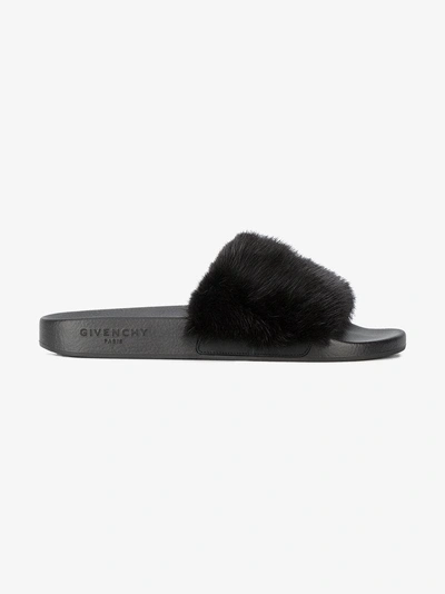 Shop Givenchy Black Fur Slides