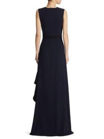 Shop ml Monique Lhuillier Ruffled V-neck Crepe Gown In Midnight