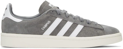 Shop Adidas Originals Grey Suede Campus Sneakers In Grey Three/ftwr Whit