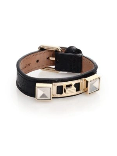 Proenza Schouler Ps11 Small Crocodile-embossed Leather Bracelet In Black-gold