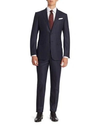 Shop Ermenegildo Zegna Pinstriped Wool & Silk Blend Suit In Navy