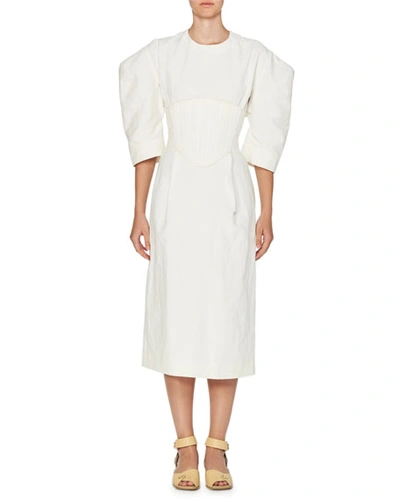 Stella Mccartney Corset Puff-sleeve Midi Dress, Cream