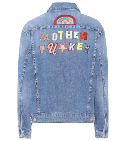 Shop Mother The Drifter Embroidered Denim Jacket In Blue