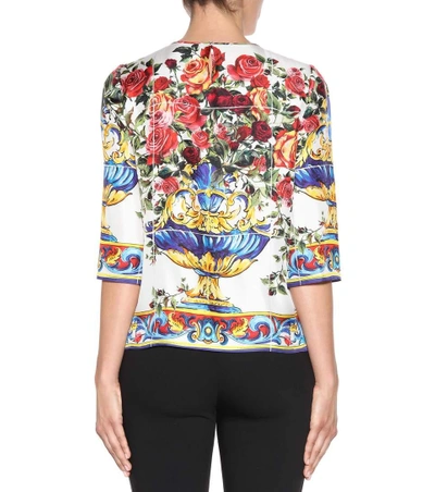 Shop Dolce & Gabbana Printed Silk Top In Vaso Fiori-maioliche