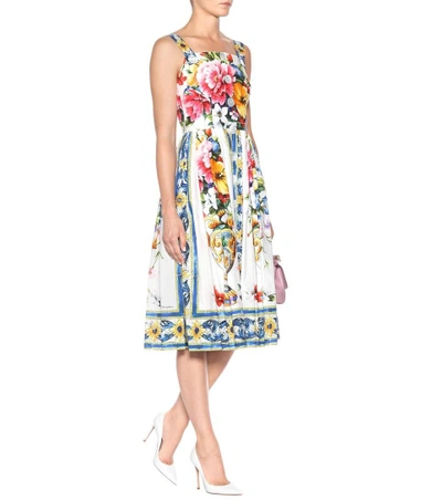 Shop Dolce & Gabbana Floral-printed Cotton Dress In Vaso Fiori-maioliche