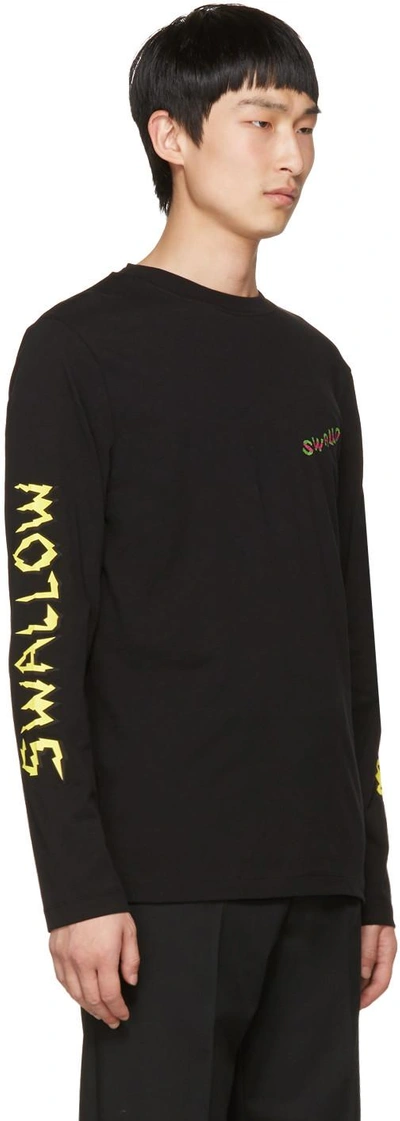 Shop Mcq By Alexander Mcqueen Black Long Sleeve 'swallow' T-shirt