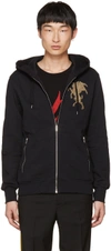 ALEXANDER MCQUEEN Black Embroidered Lion Zip Hoodie