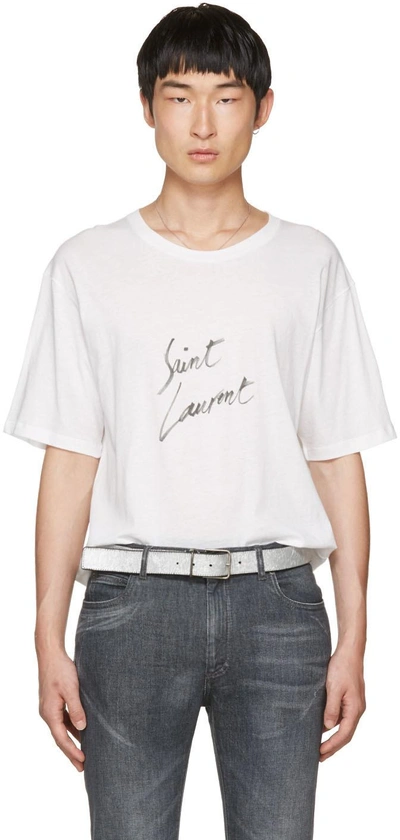 Saint Laurent White Signature Logo T-shirt | ModeSens