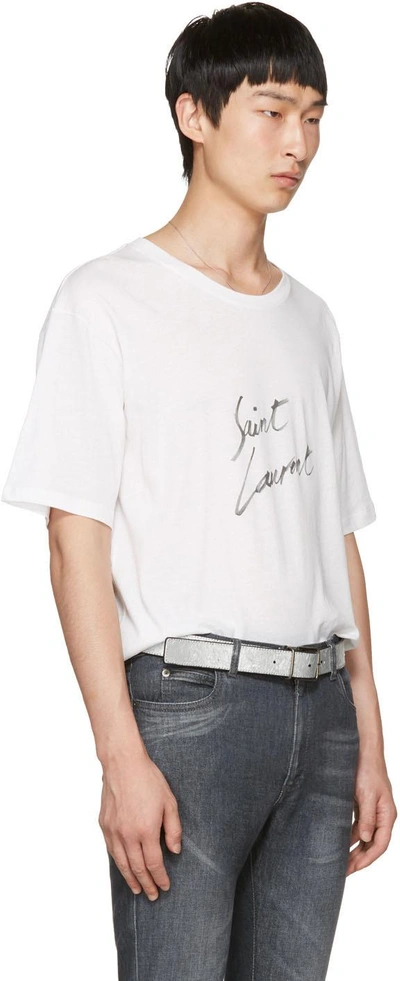 Shop Saint Laurent White Signature Logo T-shirt