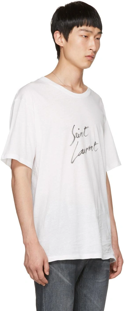 Shop Saint Laurent White Signature Logo T-shirt