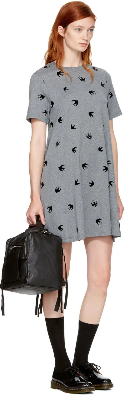Shop Mcq By Alexander Mcqueen Grey Micro Swallow Babydoll T-shirt Dress