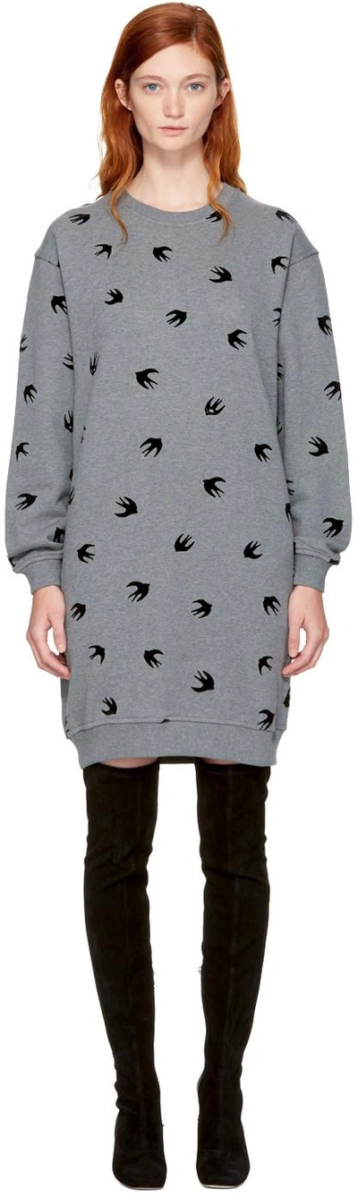 Shop Mcq By Alexander Mcqueen Grey Micro Swallow Sweatshirt Dress