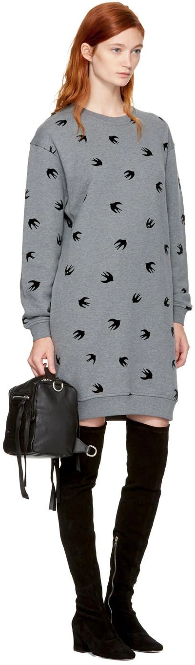 Shop Mcq By Alexander Mcqueen Grey Micro Swallow Sweatshirt Dress