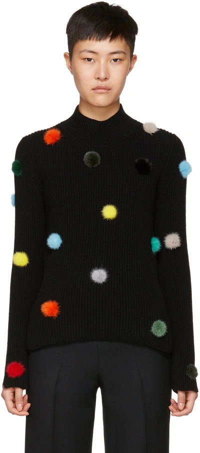 Fendi Fur-pompom High-neck Cashmere Sweater In Black