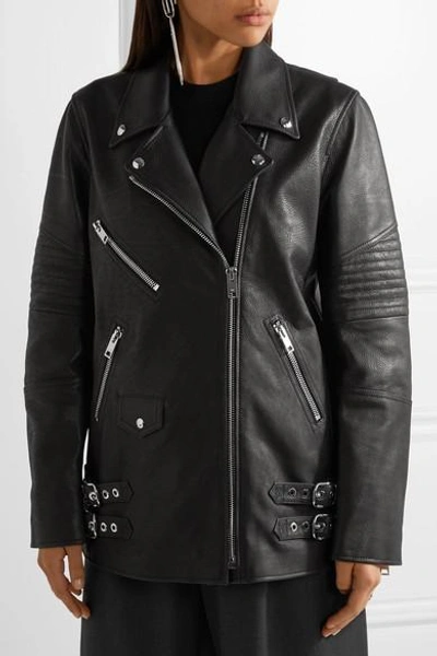 Shop Alexander Wang Oversized Leather Biker Jacket In Black
