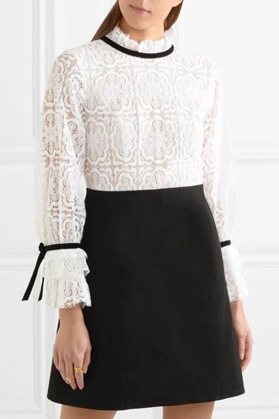 Shop Sea Velvet-trimmed Lace And Crepe Mini Dress In Black