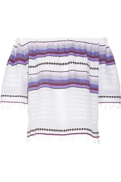 Shop Lemlem Adia Off-the-shoulder Striped Cotton-blend Gauze Top In Violet