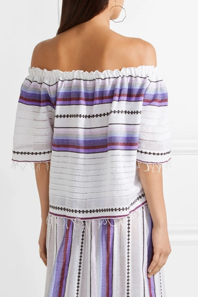 Shop Lemlem Adia Off-the-shoulder Striped Cotton-blend Gauze Top In Violet