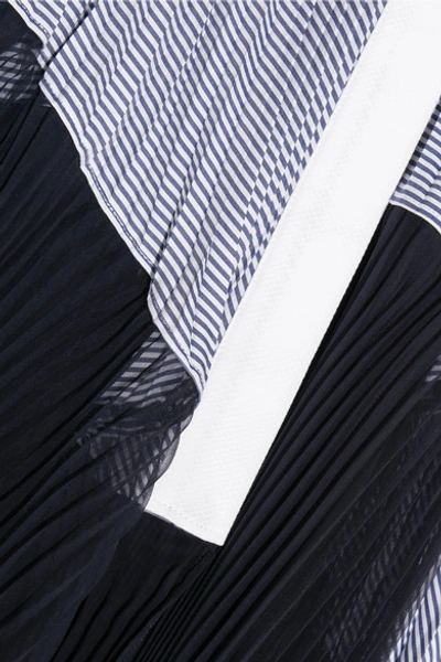 Shop Sacai Asymmetric Pleated Striped Cotton And Chiffon Wrap Skirt