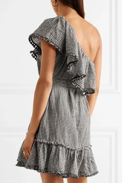 Shop Zimmermann One-shoulder Gingham Linen And Cotton-blend Mini Dress