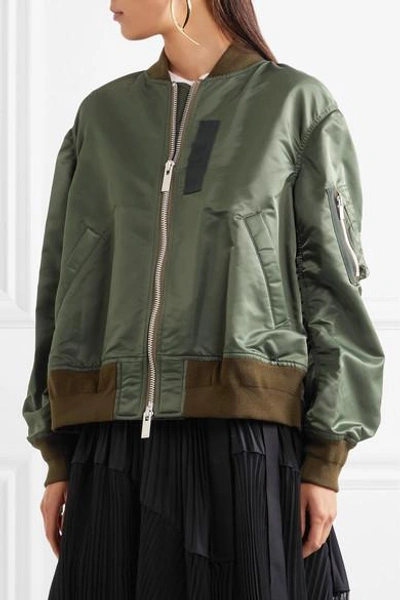 Shop Sacai Ribbed Jersey-trimmed Shell Bomber Jacket