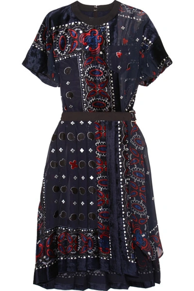 Shop Sacai Asymmetric Belted Devoré-chiffon Dress